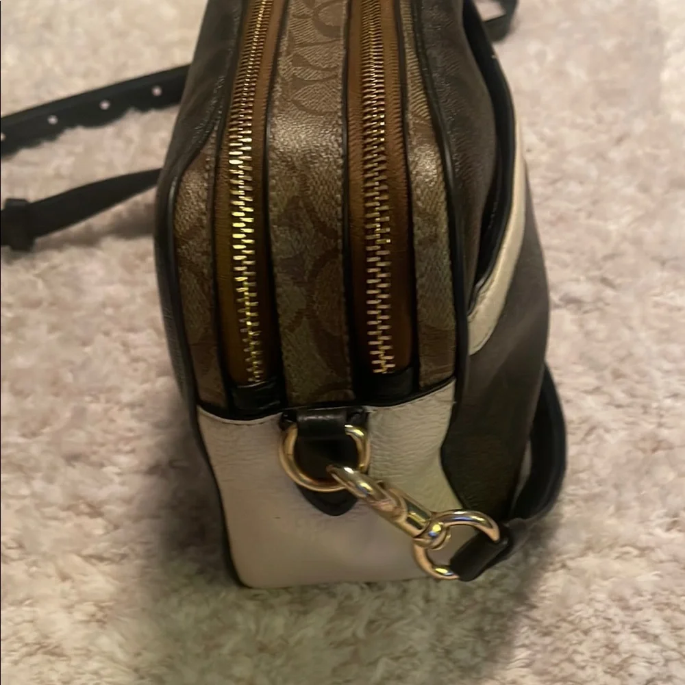 Coach Brown and Cream Crossbody Bag with Sleek Design
